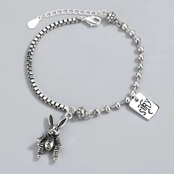 *NEW 925 Sterling Silver Vintage Rabbit Bracelet - Picture 1 of 9